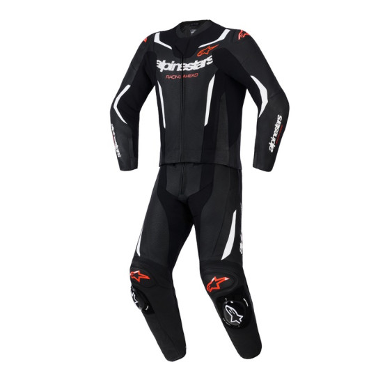 Combinaison moto 2 pièces cuir Alpinestars GP Force V2 - Noir Blanc Rouge Fluo