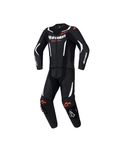 Combinaison moto 2 pièces cuir Alpinestars GP Force V2 - Noir Blanc Rouge Fluo