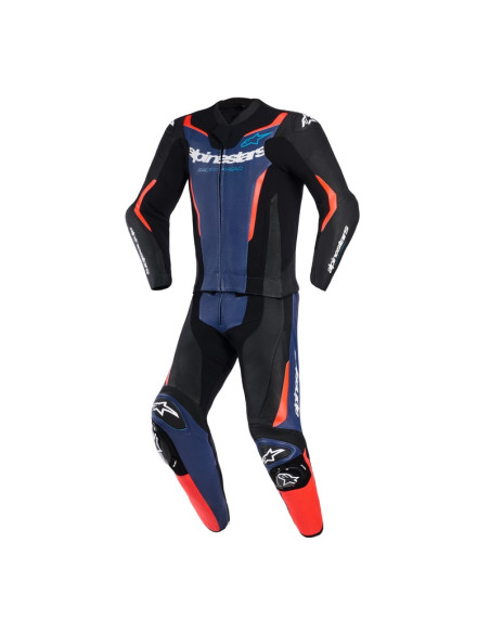 Combinaison moto 2 pièces cuir Alpinestars GP Force V2 - Noir Bleu Rouge Fluo