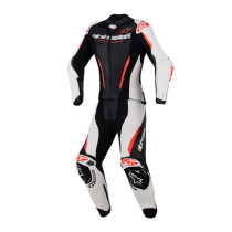 Combinaison moto 2 pièces cuir femme Alpinestars Stella GP-R7 - Noir Blanc Rouge Fluo