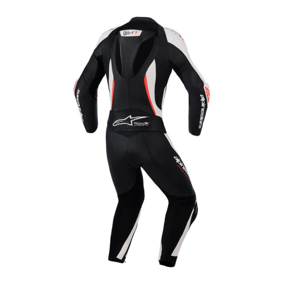 Combinaison moto 2 pièces cuir femme Alpinestars Stella GP-R7 - Noir Blanc Rouge Fluo