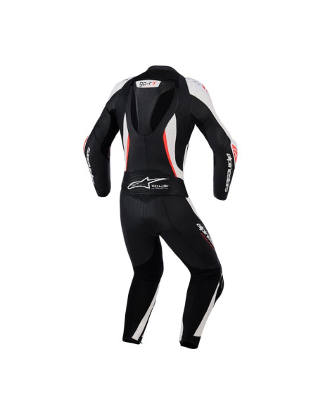 Combinaison moto 2 pièces cuir femme Alpinestars Stella GP-R7 - Noir Blanc Rouge Fluo