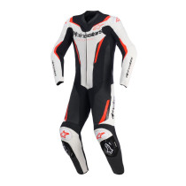 Combinaison moto intégrale cuir Alpinestars GP Force V2 - Blanc Noir Rouge Fluo