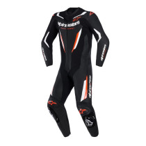 Combinaison moto intégrale cuir Alpinestars GP Force V2 - Noir Blanc Rouge Fluo