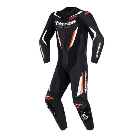 Combinaison moto intégrale cuir Alpinestars GP Force V2 - Noir Blanc Rouge Fluo