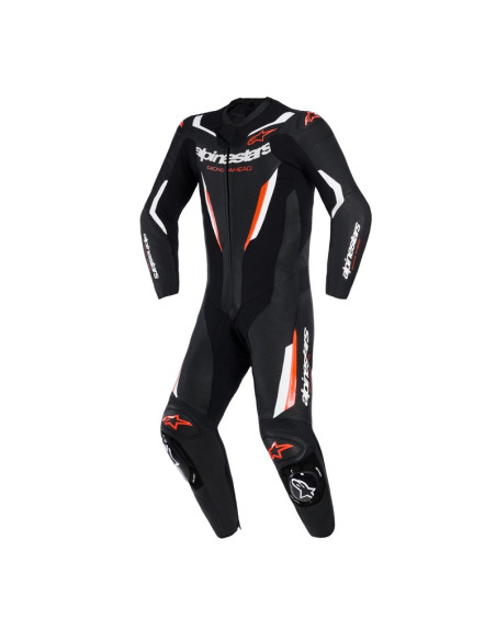 Combinaison moto intégrale cuir Alpinestars GP Force V2 - Noir Blanc Rouge Fluo