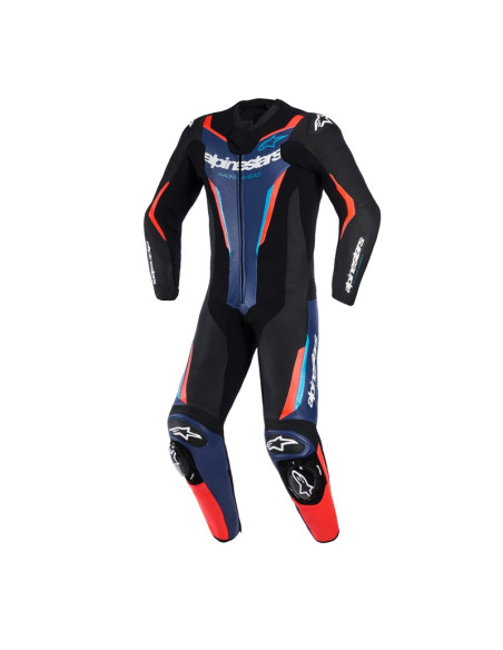 Combinaison moto intégrale cuir Alpinestars GP Force V2 - Noir Bleu Rouge Fluo