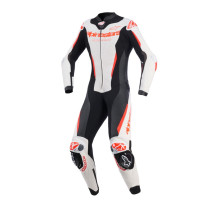 Combinaison moto intégrale cuir femme Alpinestars Stella GP-R7 - Blanc Noir Rouge Fluo