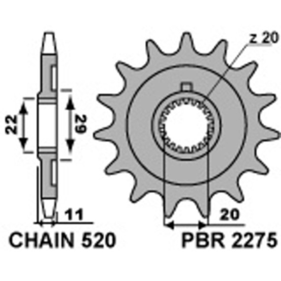 Pignon Acier PBR SHERCO CHAINE 520 SE 2.5I et 300