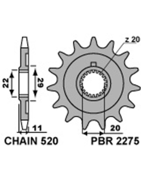 Pignon Acier PBR SHERCO CHAINE 520 SE 2.5I et 300