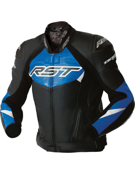 Blouson moto cuir RST TracTech Evo D3O - Noir Bleu