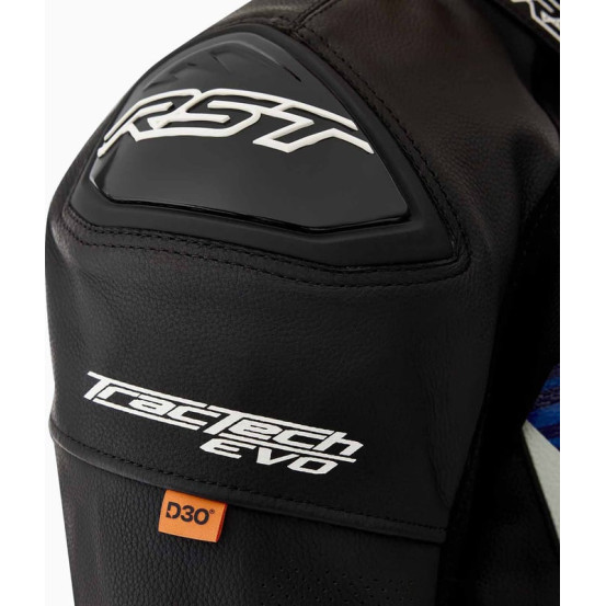 Blouson moto cuir RST TracTech Evo D3O - Noir Bleu