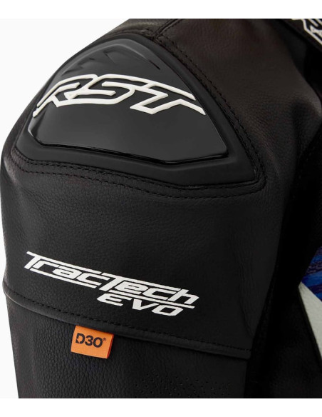 Blouson moto cuir RST TracTech Evo D3O - Noir Bleu