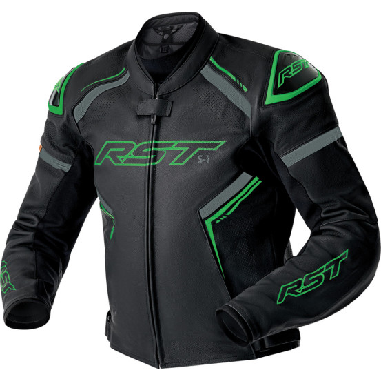Blouson moto cuir RST S1 D3O - Noir Vert fluo
