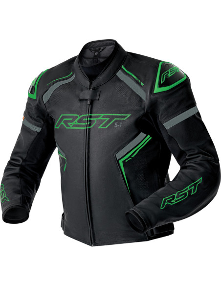 Blouson moto cuir RST S1 D3O - Noir Vert fluo