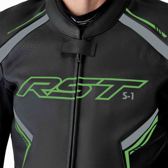 Blouson moto cuir RST S1 D3O - Noir Vert fluo