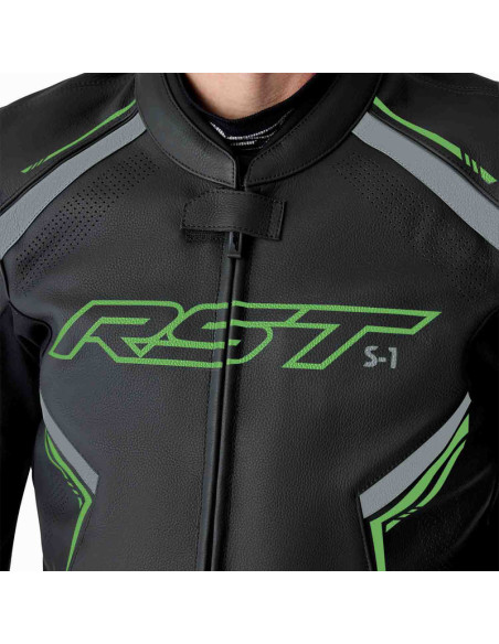 Blouson moto cuir RST S1 D3O - Noir Vert fluo