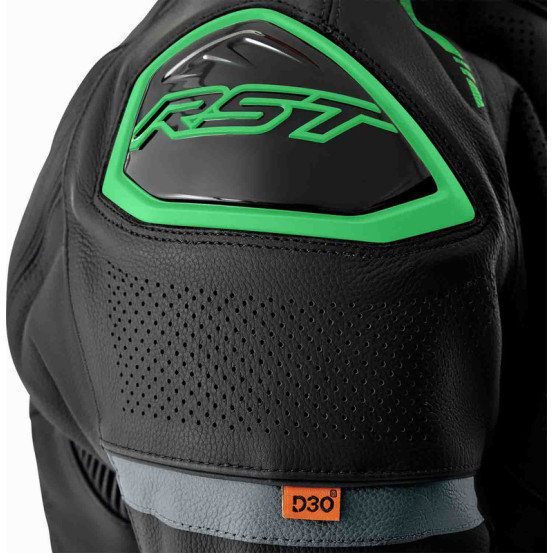 Blouson moto cuir RST S1 D3O - Noir Vert fluo