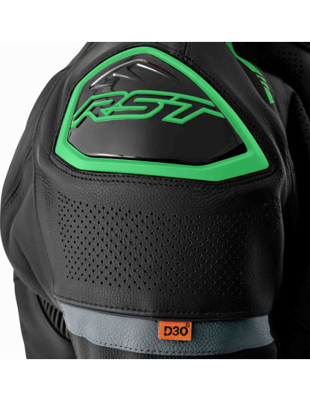 Blouson moto cuir RST S1 D3O - Noir Vert fluo