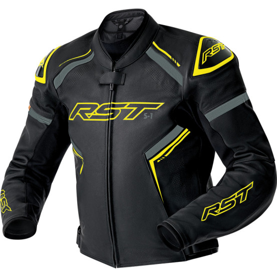Blouson moto cuir RST S1 D3O - Noir Jaune fluo