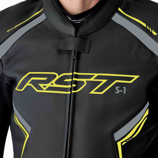 Blouson moto cuir RST S1 D3O - Noir Jaune fluo