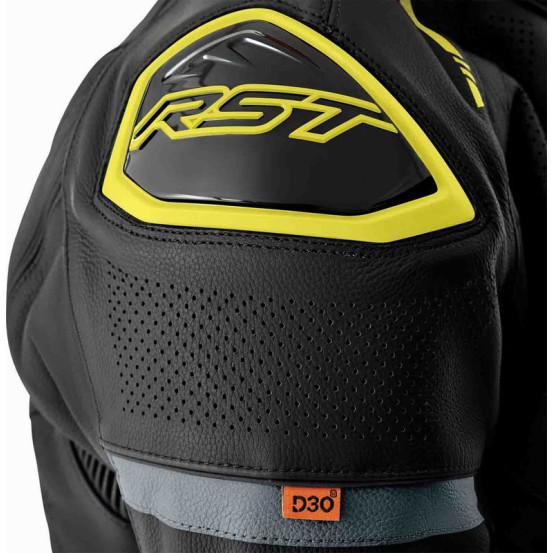 Blouson moto cuir RST S1 D3O - Noir Jaune fluo