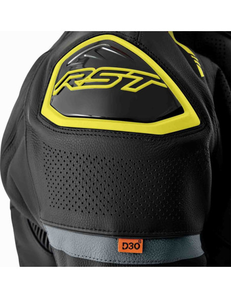 Blouson moto cuir RST S1 D3O - Noir Jaune fluo