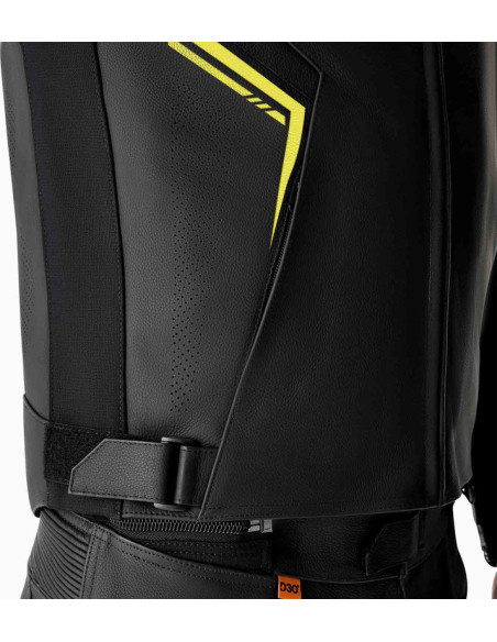 Blouson moto cuir RST S1 D3O - Noir Jaune fluo