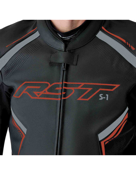 Blouson moto cuir RST S1 D3O - Noir Rouge