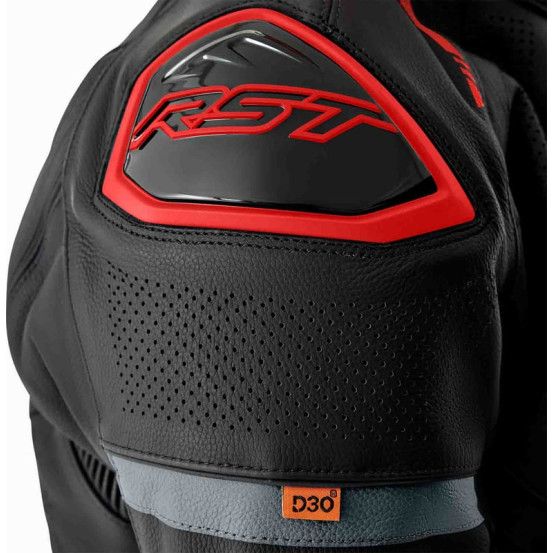Blouson moto cuir RST S1 D3O - Noir Rouge