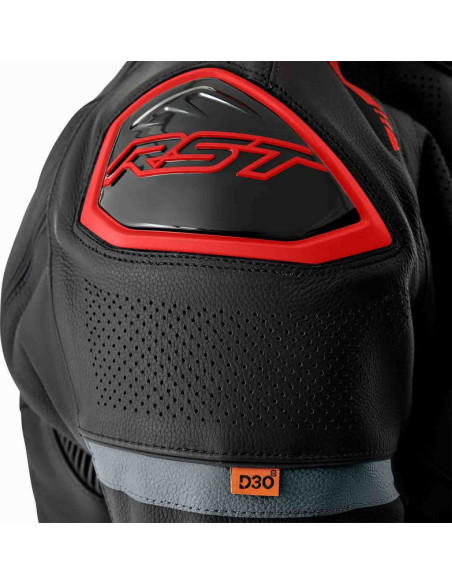 Blouson moto cuir RST S1 D3O - Noir Rouge