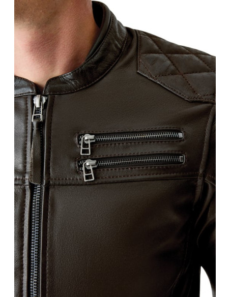 Blouson moto cuir RST Hillberry D3O - Brun