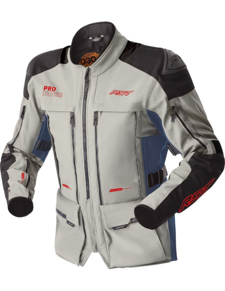 Veste moto textile RST Pro Series Adventure D3O - Argent Bleu