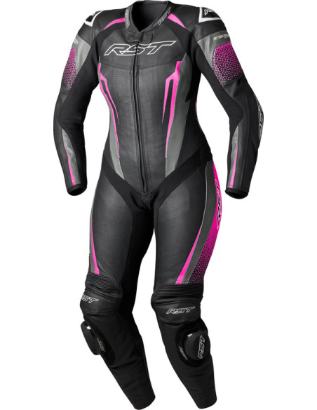 Combinaison moto cuir femme RST TracTech Evo D3O - Noir Rose