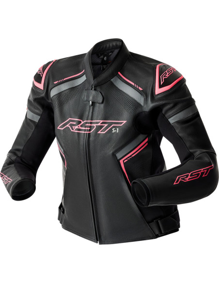Blouson moto cuir femme RST S1 D3O - Noir Rose