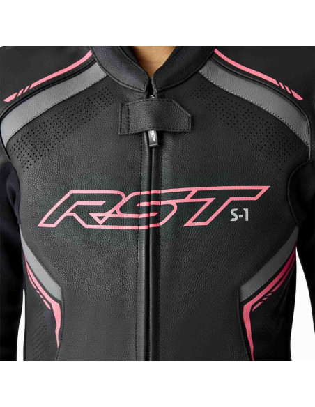 Blouson moto cuir femme RST S1 D3O - Noir Rose