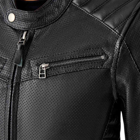Blouson moto cuir vintage femme RST Roadster Air D3O - Noir