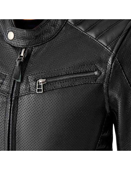 Blouson moto cuir vintage femme RST Roadster Air D3O - Noir