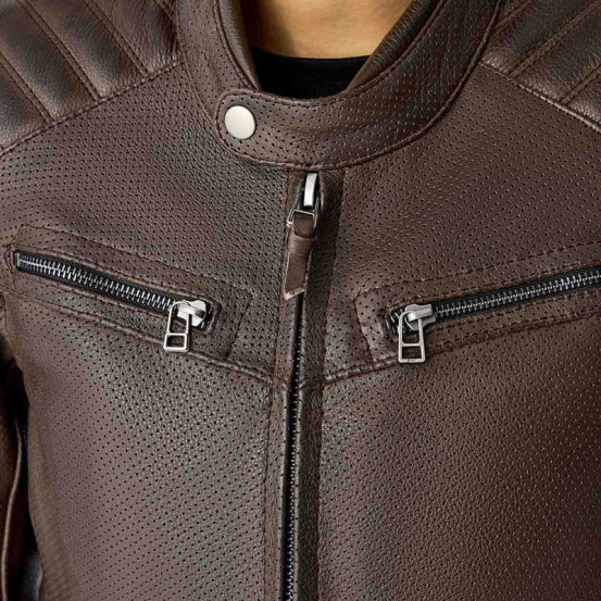 Blouson moto cuir vintage femme RST Roadster Air D3O - Brun
