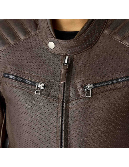 Blouson moto cuir vintage femme RST Roadster Air D3O - Brun