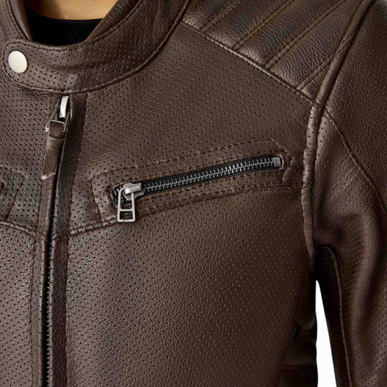 Blouson moto cuir vintage femme RST Roadster Air D3O - Brun