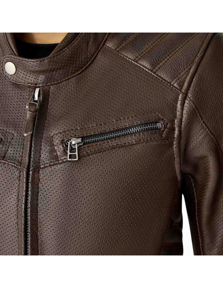 Blouson moto cuir vintage femme RST Roadster Air D3O - Brun