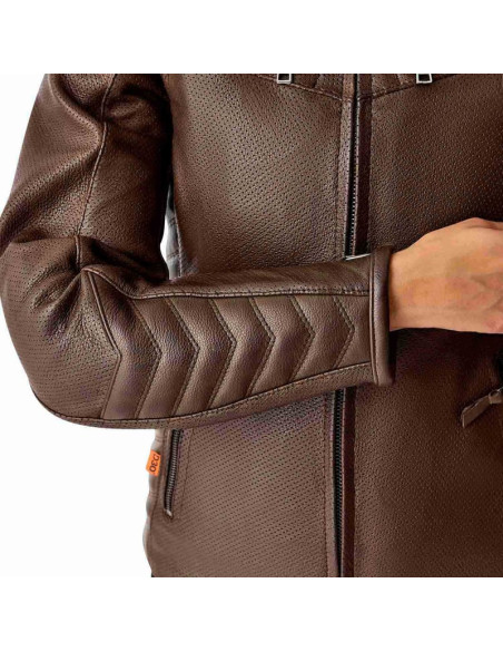 Blouson moto cuir vintage femme RST Roadster Air D3O - Brun
