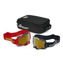 Pack de 2 masques cross 100% ARMEGA Racer Noir Rouge - Ecran Iridium Or