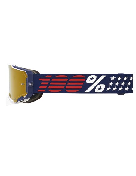 Pack de 2 masques cross 100% ARMEGA Patriot Blanc Marine - Ecran Iridium Or