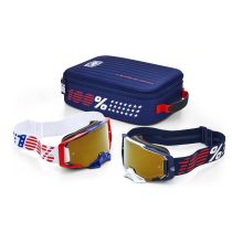 Pack de 2 masques cross 100% ARMEGA Patriot Blanc Marine - Ecran Iridium Or