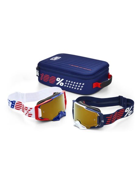 Pack de 2 masques cross 100% ARMEGA Patriot Blanc Marine - Ecran Iridium Or