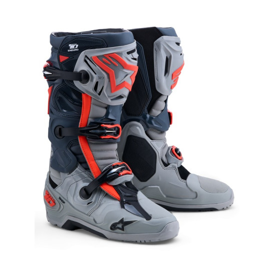 Bottes cross Alpinestars Tech 10 Enduro - Gris Rouge Fluo