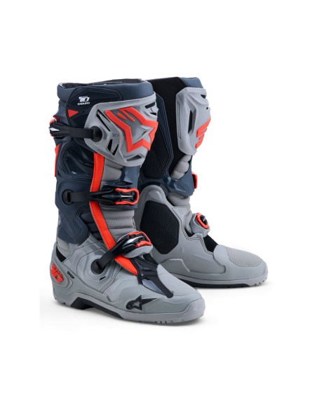Bottes cross Alpinestars Tech 10 Enduro - Gris Rouge Fluo