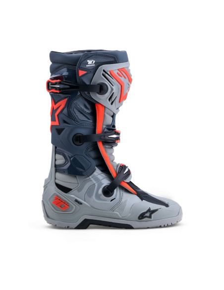 Bottes cross Alpinestars Tech 10 Enduro - Gris Rouge Fluo